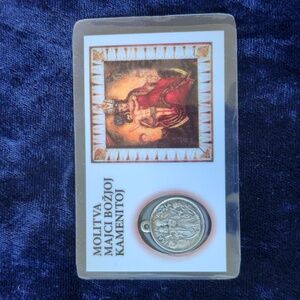 Christian Virgin Mary Prayer card with silver pendant